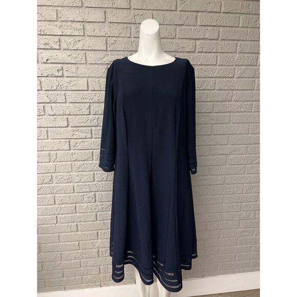 Jessica Howard Women Navy A-Line Dress With Mesh Insert Size 14W - Picture 1 of 8